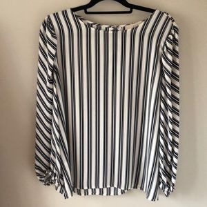 LOFT Striped Blouse with Bubble Sleeves